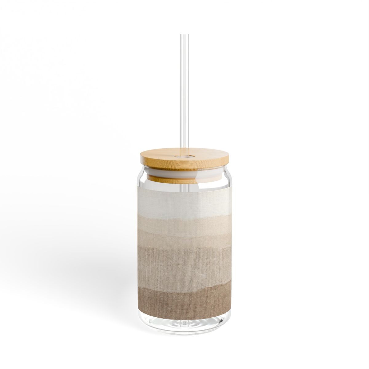 Linen Horizon Glass Can with Straw and Lid